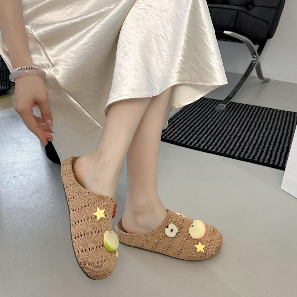 Breathable and comfortable, light and versatile cool slippers with one pedal 2025 summer new sweet and cute apple bag head drag girl