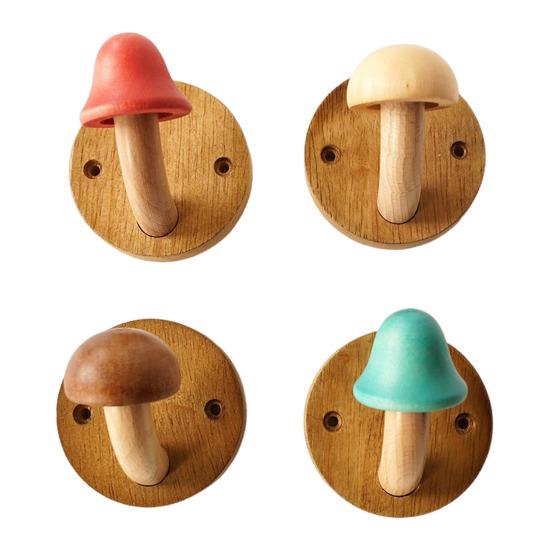 Wooden Mushroom Coat Hooks Smooth Edge 3kg Load-capacity Easy To