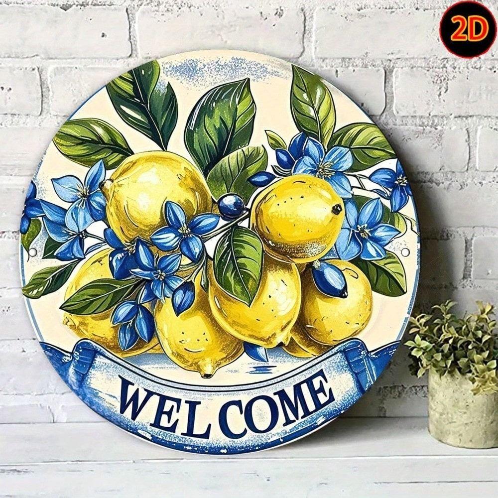 Vintage Round Metal Sign Flower Bucket Kitchen Decor Gift