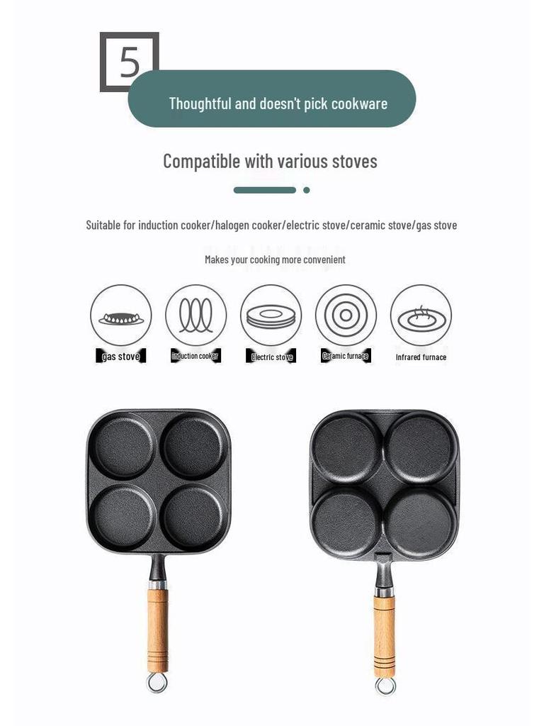 Non-Stick Cast Iron 4-Hole Breakfast Frying Pan for Eggs & Burgers