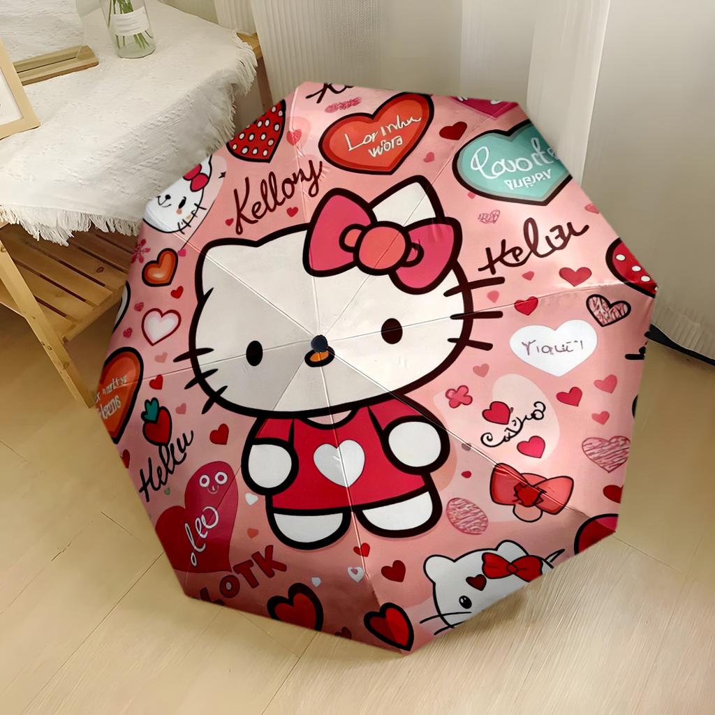 Hello Kitty Strawberry Floral Compact Travel Automatic Umbrella Compact 8 Rib Design Compact Design Perfect for Outdoor Adventures Elegant Umbrella