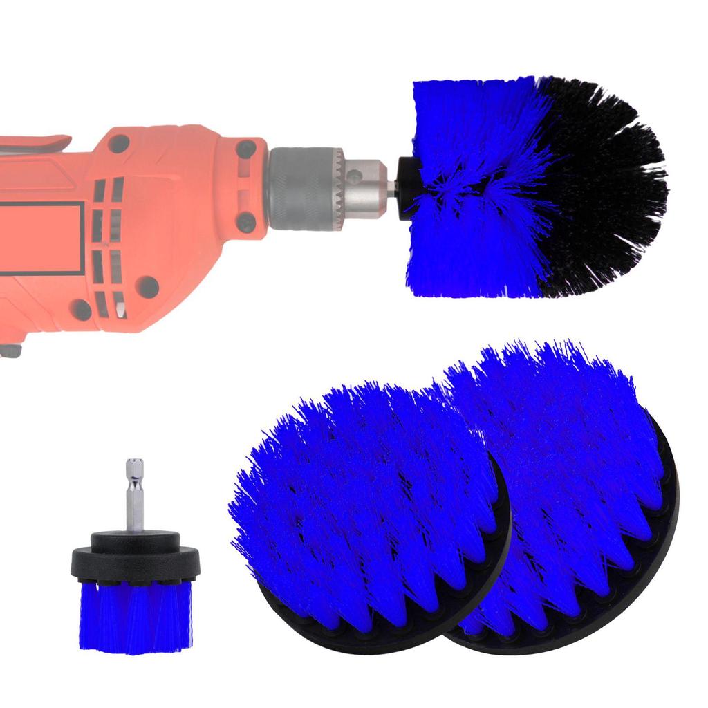 4-Piece Blue Electric Drill Brush Set: Kitchen, Bathroom, Tile, Glass, and Car Wheel Cleaning Heads