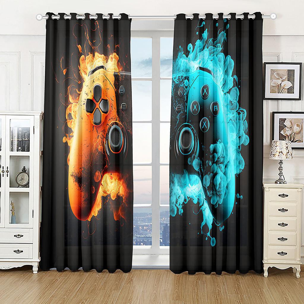 2pcs Dynamic Black Bottom Earphone Printed Translucent Curtains Multi-Scene Polyester Rod Pocket Decor Curtains for Living Room