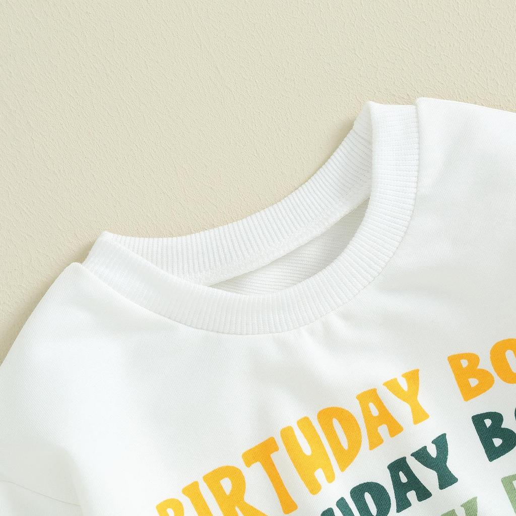 Toddler Boys Birthday Outfits 6M 12M 18M 24M 3Y Letter Print Long Sleeve Sweatshirts and Solid Color Long Pants 2Pcs Clothes Set