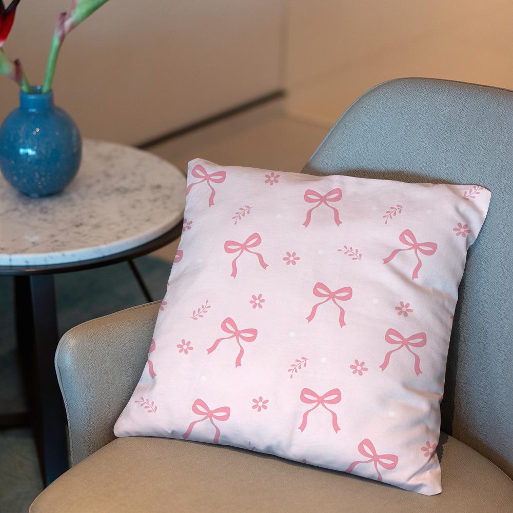 Pink bow cherry Cushion Cover 2-in-1 Reversible Plush Pillow Cover | Car/Sofa/Bed | Perfect Gift
