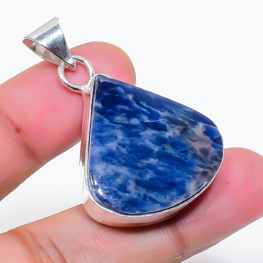 Natural Sodalite Gemstone 925 Sterling Silver Jewelry Pendant 1.58" AP-16325