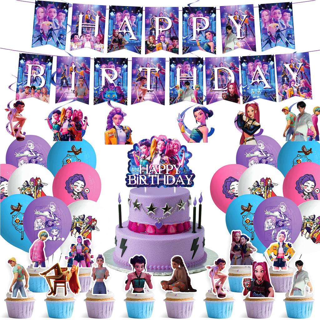 K Pop Demon Hunters Theme Birthday Party Decorations Tableware  Balloon Cup Plate Banner Backdrop for Girls Baby Shower Supplies