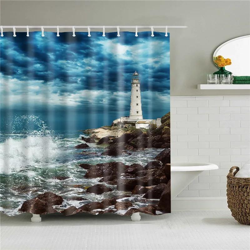 Classic Blue Sky Animals Seaside Shell Shower Curtain Bathroom Curtain Frabic Waterproof Polyester With Hooks