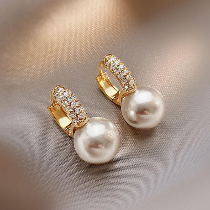 Korean Gray Zircon Pearl Pendant Earrings For Women Elegant Round Crystal Temperament Earrings Jewelry Birthday Gifts 2025