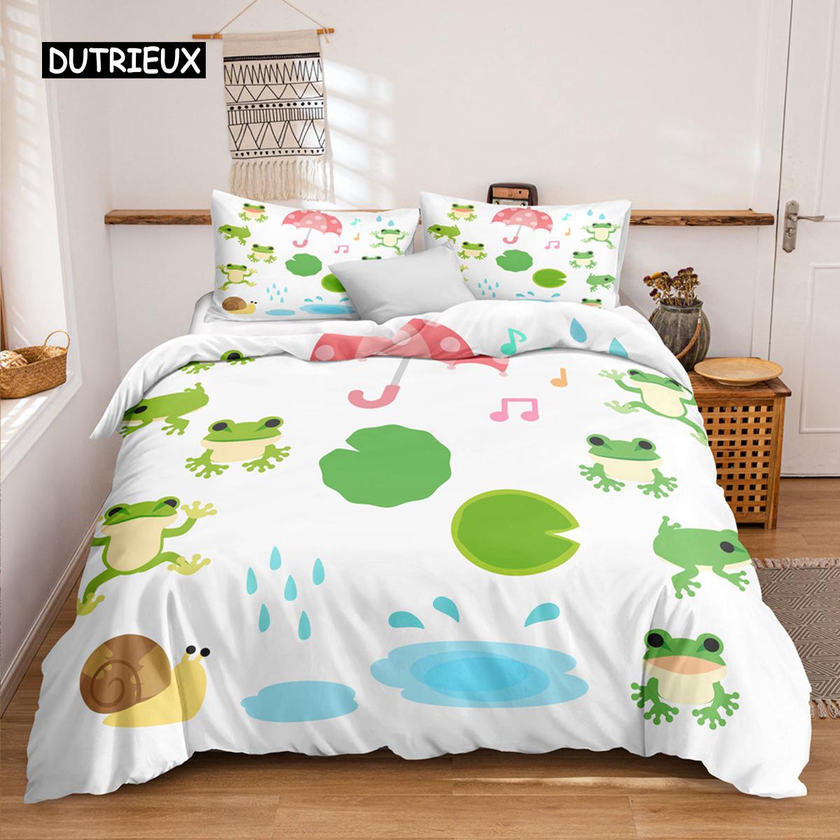 

Комплект постельного белья с изображением животных лягушек размера King Queen, зеленый, милый комплект постельного белья с изображением лягушек из мультфильма для детей, женщин, украшения для спальни EU single(135x200cm)