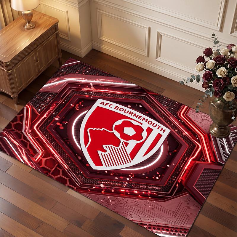 Bournemouth Football Print Crystal Velvet Rug, Comfortable Water Absorbent Non Slip Indoor Floor Carpet