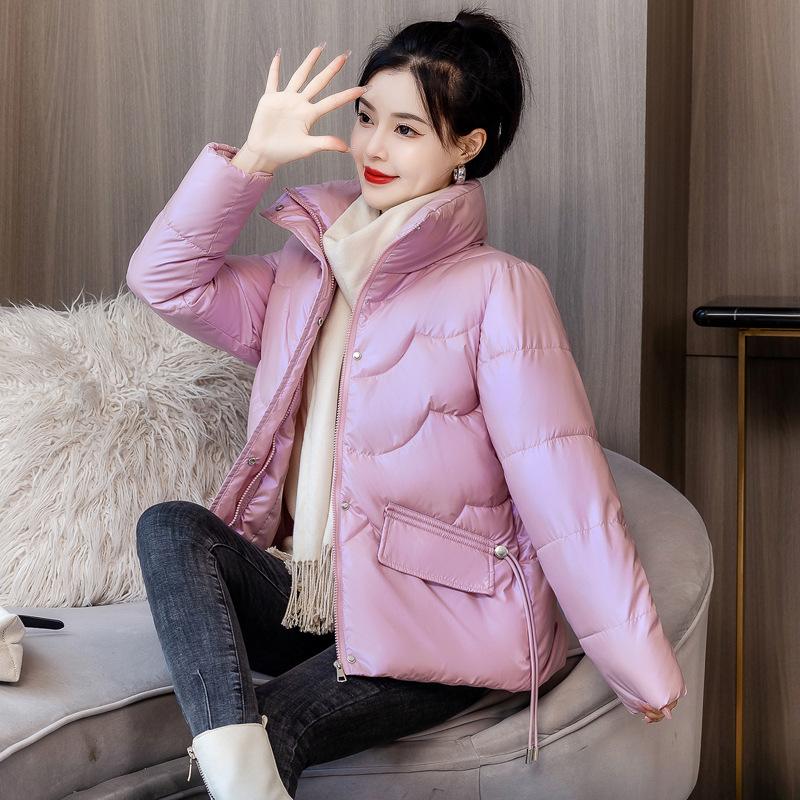 

XL glossy down clothes for women s winter new thickened short jackets loose stand-up collar jackets XXXXL рожевий