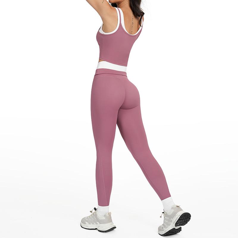 Completo da Yoga da Donna Transfrontaliero: Color Block Nude Feel, Vita Alta Costolata, Abbigliamento Sportivo Fitness Versatile