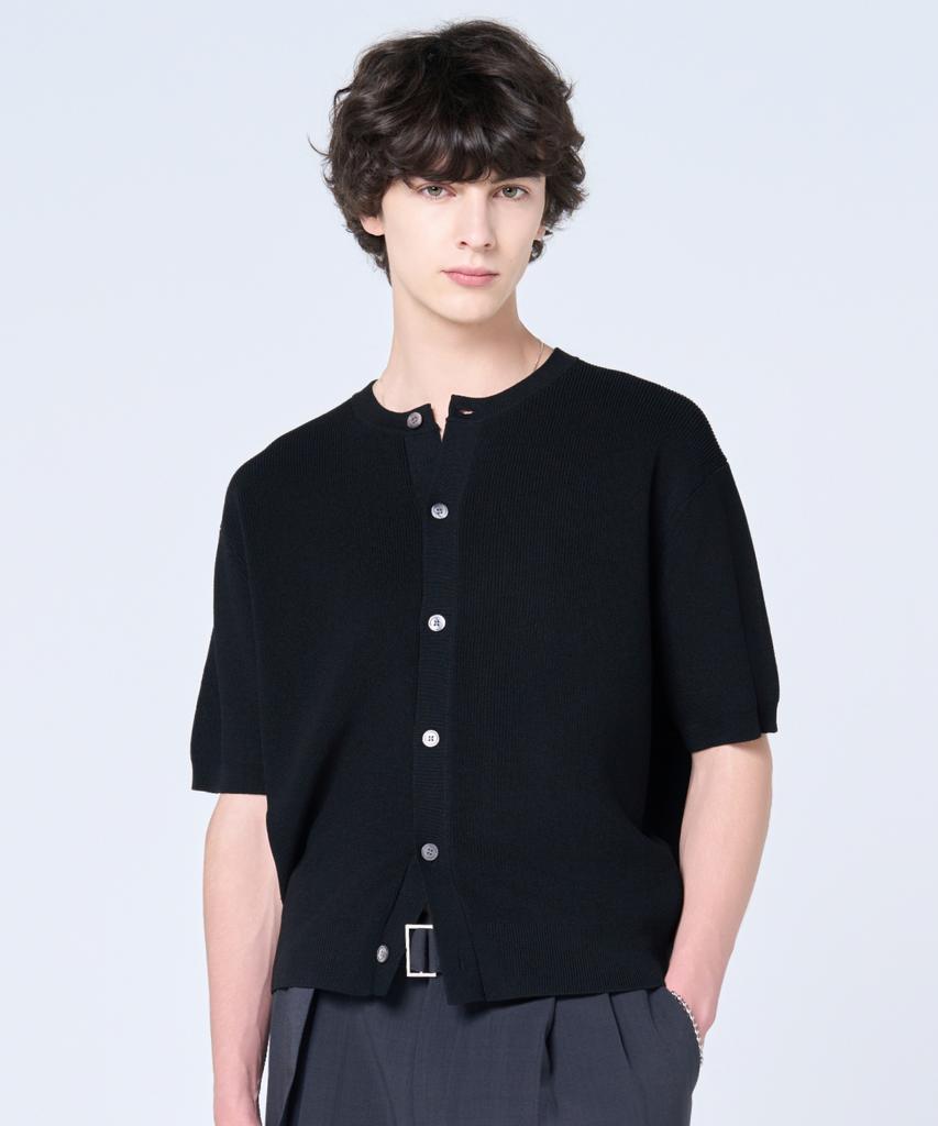 Hyoji Ss Washable Loose Fit Cropped Round Hachi Short Sleeve Knit Cardigan