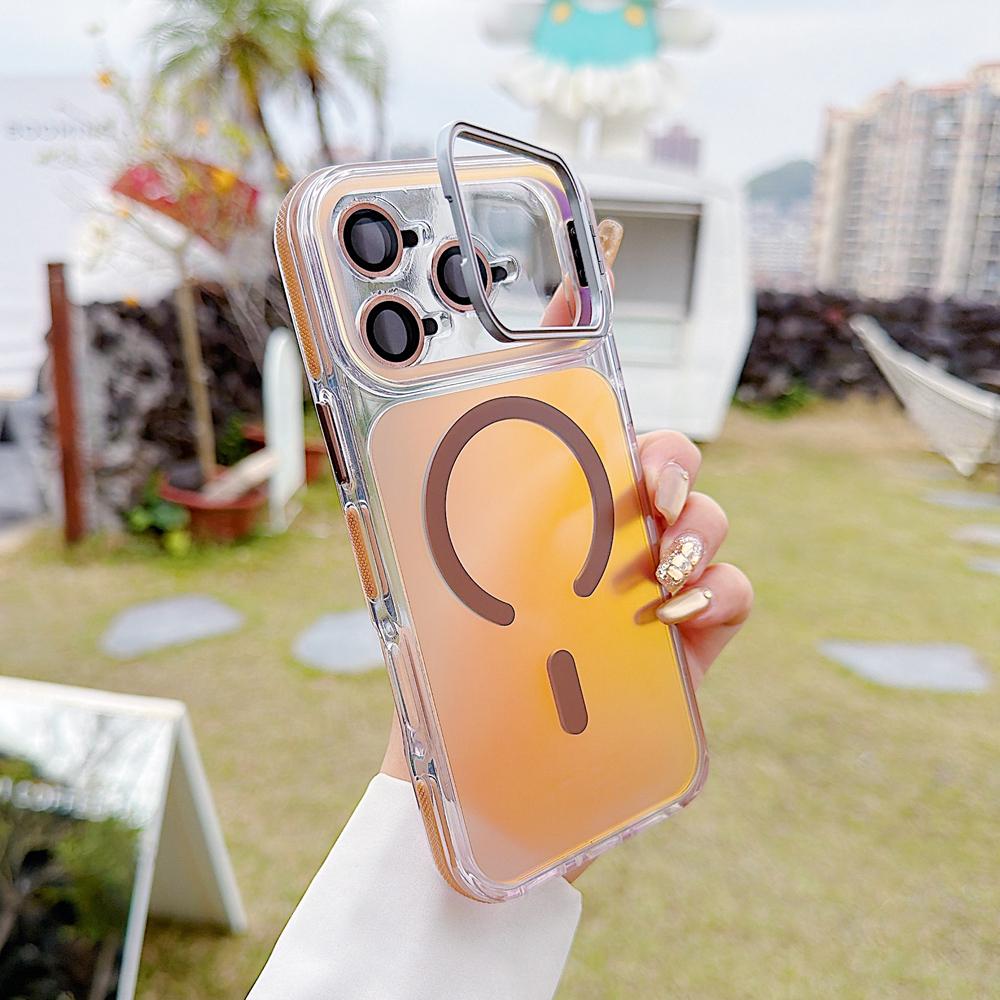 KEYSION Laser Gradient Magnetic Case for MagSafe for iPhone 11 12 13 14 15 17 Pro Max 16Plus Air 17e Lens Stand Shockproof Cover
