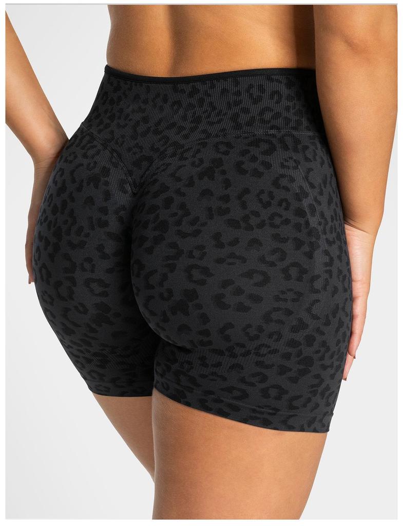 Leopard Print High-Waisted Seamless Yoga Shorts - Women's Fitness & Tummy Control Running Shorts