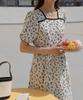 Ppaeppae Square Neck Floral Puff Sleeve Short Sleeve Long Dress