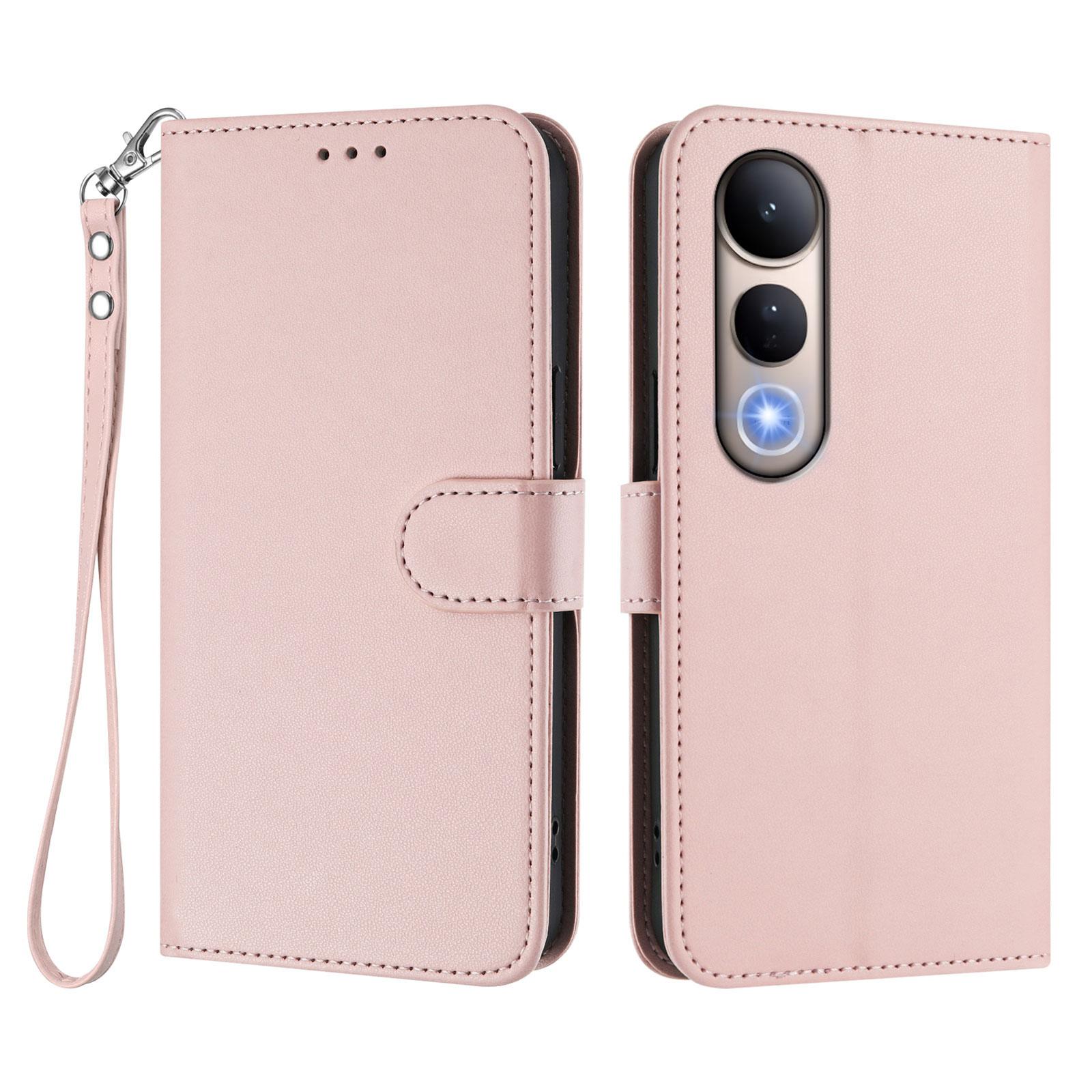 

Для vivo V50 Lite 4G/vivo V50 Lite 5G Кожаный чехол-кошелек-подставка Чехол для телефона с ремешком на запястье Pink