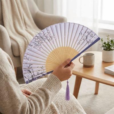 Blumenmuster Seide Bambus Fächer Durchscheinend Dekofächer Chinesischer Handfächer Handfächer Handgefertigtes Handwerk Tanzfächer Heimdekoration