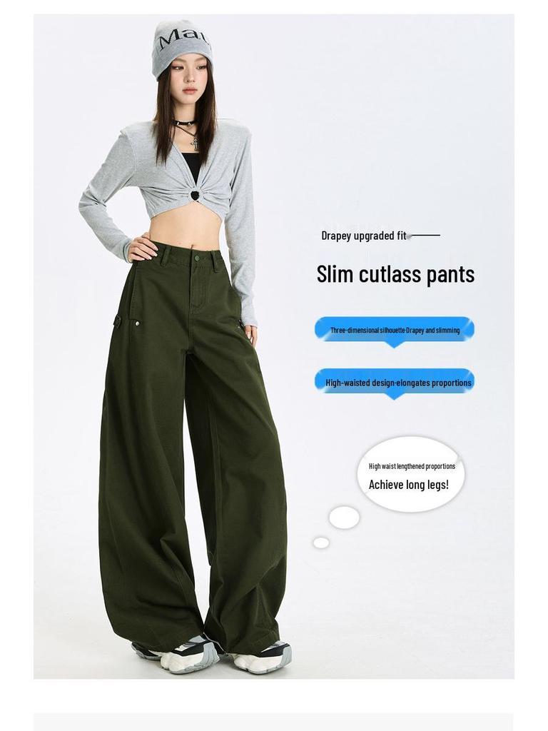 Autumn Spicy Scimitar Jeans: High Waist, Loose Fit, Drapey Mopping Wide-Leg Pants for Women