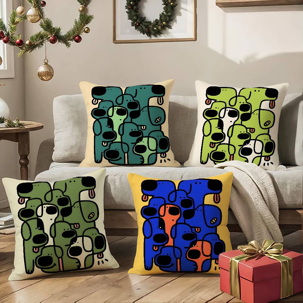 Abstract Funny Creative Dog Cartoon Pillow Case Comfort Sofa Bed Silky Elegant Invisible Zipper Decorative Cushion Cover