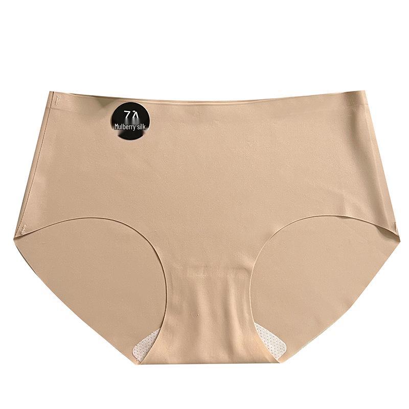 Women's Seamless Ice Silk Panties - Comfortable, Breathable, High Elastic Mid-Waist Briefs with Mulberry Silk Crotch