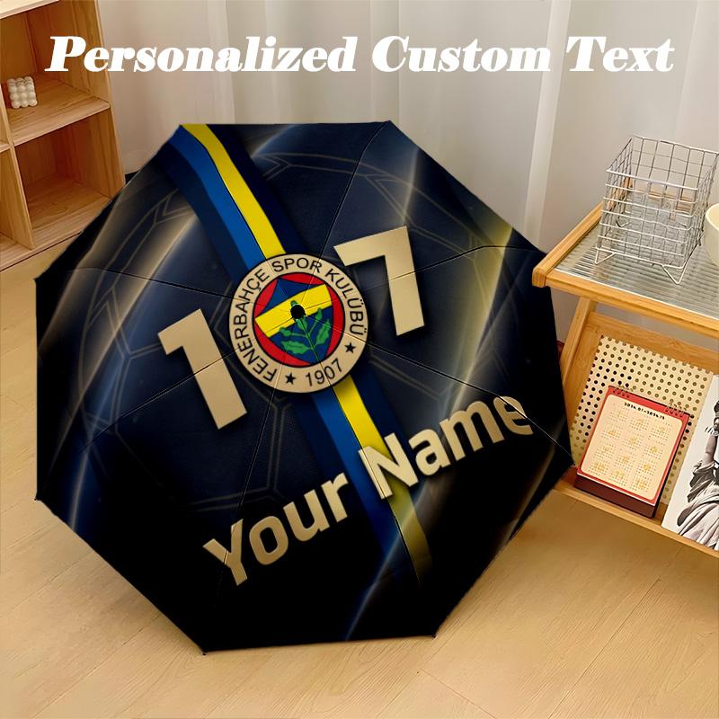 8 Rib Auto Folding Umbrella Fenerbahçe FC Print Custom Name Text Portable Rain Gear