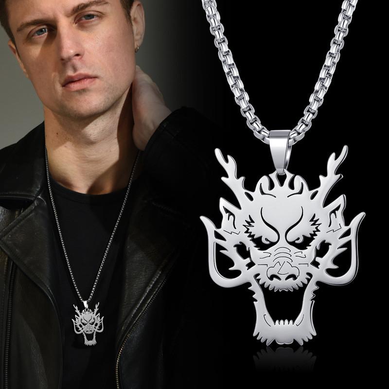 Stylish Titanium Steel Dragon Head Pendant Necklace For Men And Women Fashionable 2024 Trendy Long Chain
