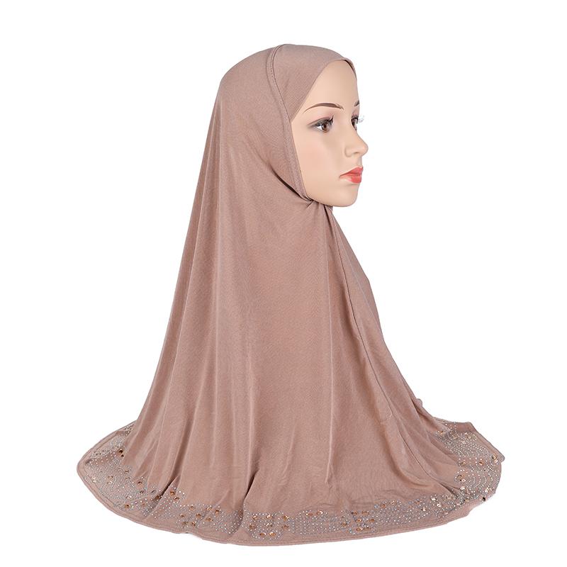 H001 Adults big size muslim hijab scarf with rhinestones islamic headscarf hats armia pull on headwrap ramadan gift