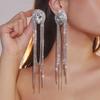 European and American Earrings Full of Diamonds and Long Fringed Crystal Earrings Women's Exaggerated Dinner Dress Banquet Earrings