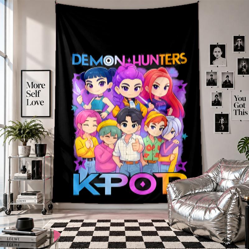 Tapiz de ParedKpop Cazadores de Demonios Arte Tela Colgante Fondo Decorativo Cubierta para Decoración de Habitación
