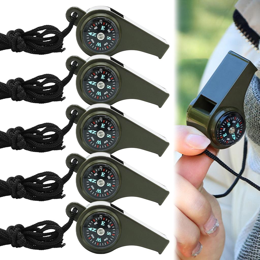3-in-1 Outdoor-Kompass mit Hochton-Notfall-Überlebspfeife und Lanyard für Wandern, Camping, Bootfahren, Sicherheit 1/5 Stück