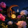 Hummingbird Moon Solar Light, Metal Crescent with Crackle Glass Ball Garden Stake, Solar Pathway Light for Yard Patio Lawn Outdoor Decor