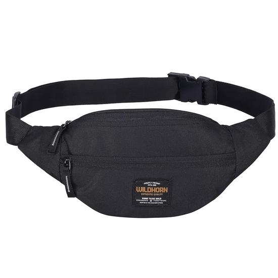 WILDHORN 2.4L Waist Bag for Men Women I Ultra Strong Stitching, Sturdy Zippers, Waterproof, Large Fanny Pack (Black)