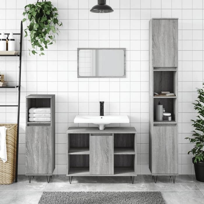 VidaXL Bathroom Cabinet Sonoma Grey 80x33x60 Cm Engineered Wood 831634