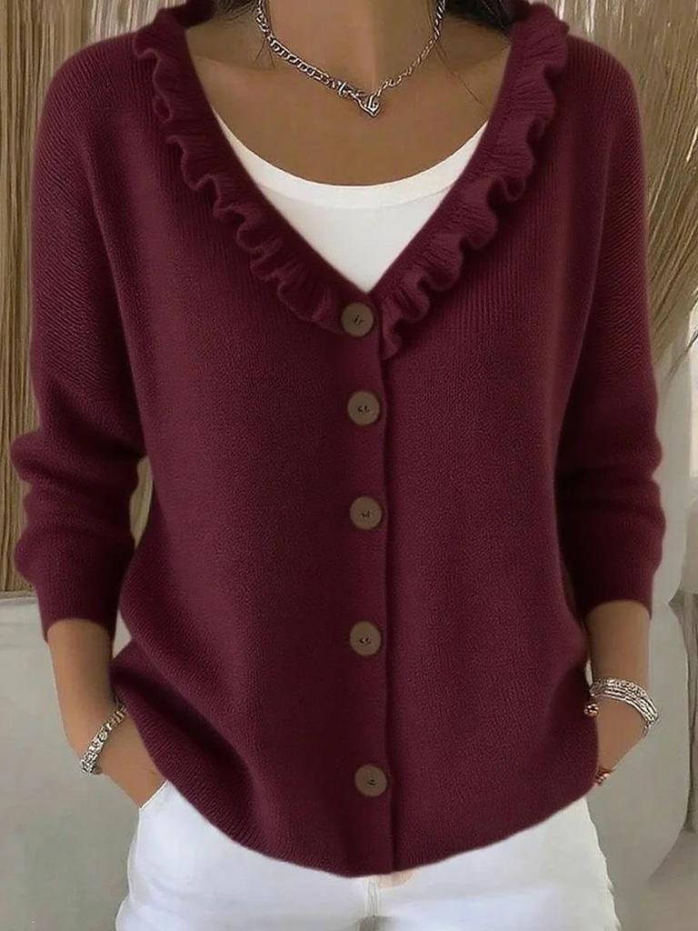 Women's European Lace-Trimmed Knit Cardigan: Button-Up, Solid Color, Lapel Sweater Coat for Autumn/Winter
