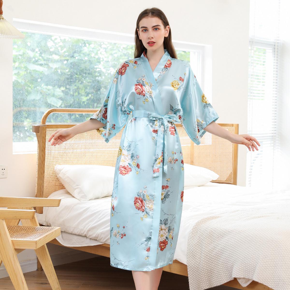 

Удобная домашняя одежда, длинная пионовая женская ночная рубашка с принтом, утреннее платье подружки невесты и кимоно, кардиган, модный темперамент, элегантный One size