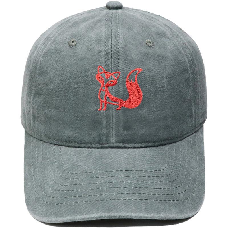 Tegneserie ræv broderet baseballkasket vasket retro dad hat til mænd og kvinder afslappet udendørskasket