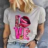 Polyester 100% Lip Love Men's and Women's Short-sleeved Clothing Round Neck Short Sleeve T-shirt, Knit Graphic Women Clothes Summer