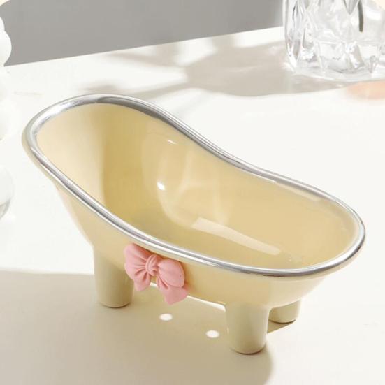 Versatile Soap Dish with Drain Holes Bow-knot Design Easy to Clean Decorative Bathtub Shaped Soap Tray for Bathroom