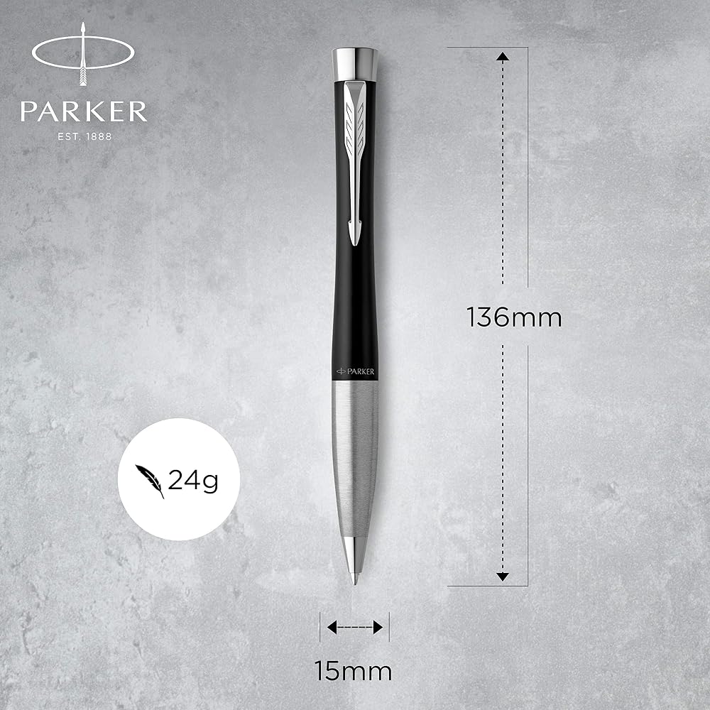PARKER S0735810 Parker Ballpoint Pen, Urban Matte Black CT, Medium, Oily Type, Gift Box Included