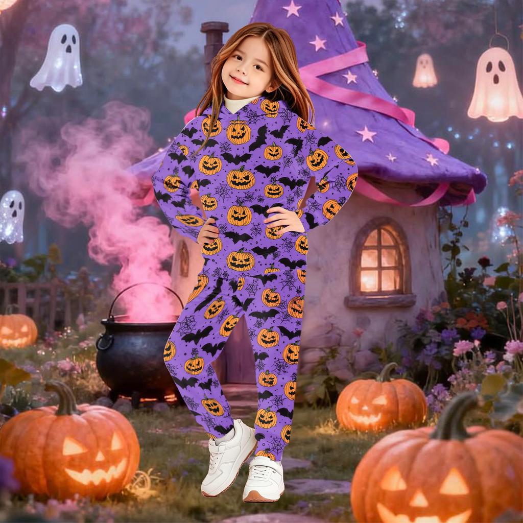 Kids Hoodie and Pants Set Halloween Print Pullover Sweatshirt for Boys Girls
