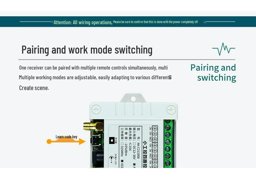 Universal 110V/220V Four-Way Remote Control Switch with Industrial-Grade Controller for Lights, Barriers, and Motors.