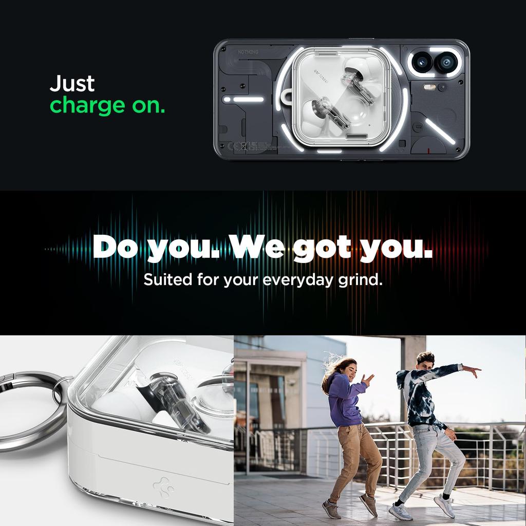 Spigen Nothing Ear (2) Clear Case with Carabiner, Anti-Loss, Scratch-Resistant Earphone Case, ACS06434 (Jet White)