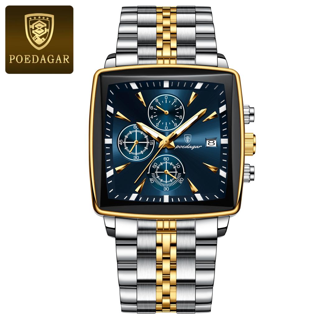 POEDAGAR Top Luxury Male Wristwatch Waterproof Luminous Stainless Steel Men Watch Chronograph Date Business Quartz Men's Watches