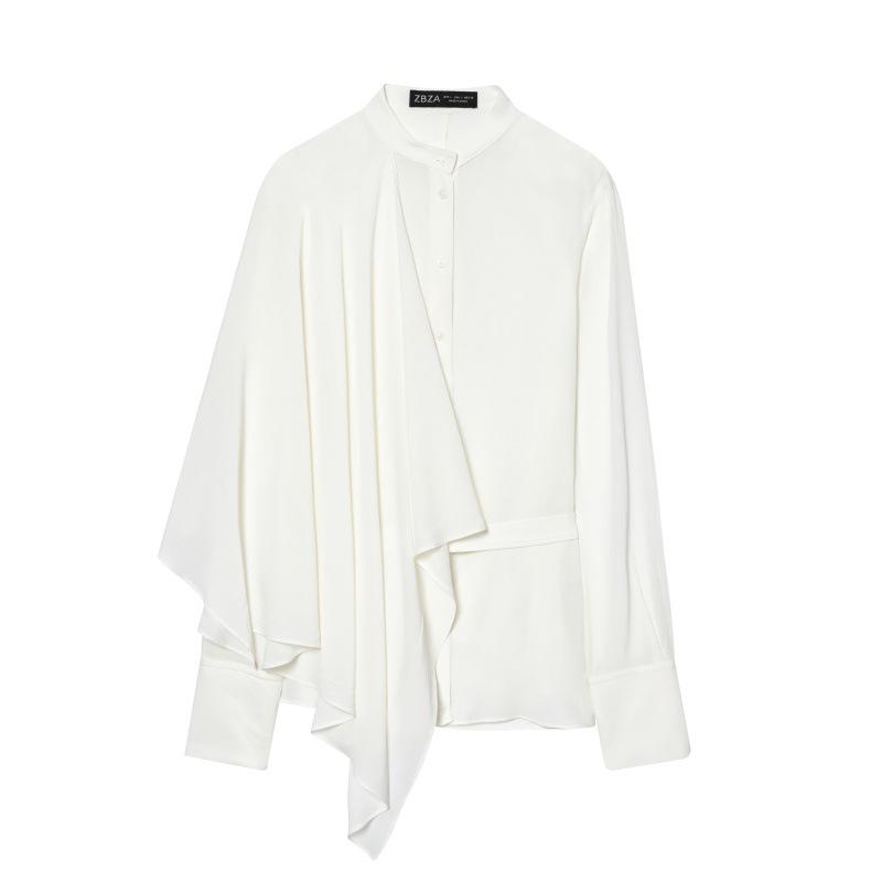 2025 Autumn Asymmetrical Round Neck Long Sleeve Shirt - European & American Style M белый