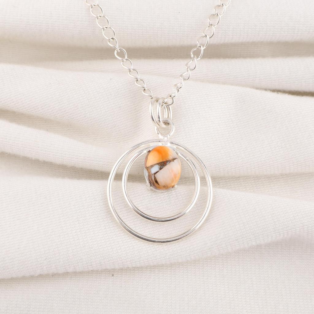 Pendentif en Argent Sterling Massif 925 Turquoise Cuivre Orange, Bijou Pendentif Pierre Précieuse Fait Main, Pendentif de Créateur Pour Elle