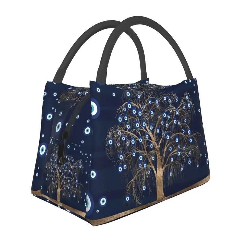 Mati Evil Eye Glass Sky Blue Meandros Patterns Resuable Lunch Box Multifunction Bohemian Cooler Thermal Food Insulated Lunch Bag