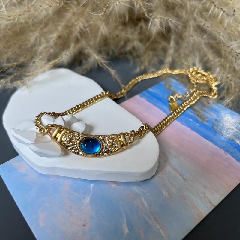 Медная цепь Ретро Западно-Средневековое Ожерелье Цветной Камень Глазурованная Шея Цепь Ожерелье Чокер Цепь