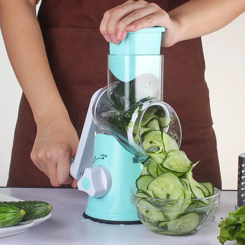 3-in-1 Manual Rotary Cheese Grater for Vegetable Cutter Potato Slicer Multifunctional Vegetable Chopper With 3 Replaceable Blade